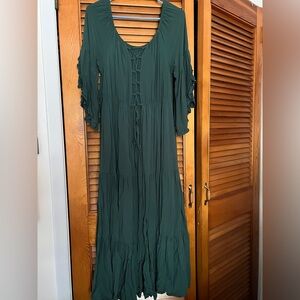 Green Cottagecore Dress with Bell Sleeves